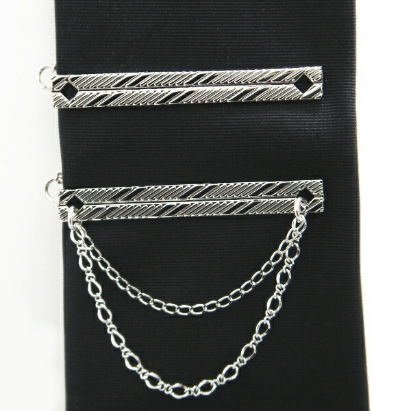 タイピン ブランド ネクタイピンストライプが効いたチェーン付