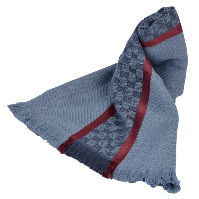 グッチ GUCCI マフラー スカーフ ストール ブルーグレー エンジ