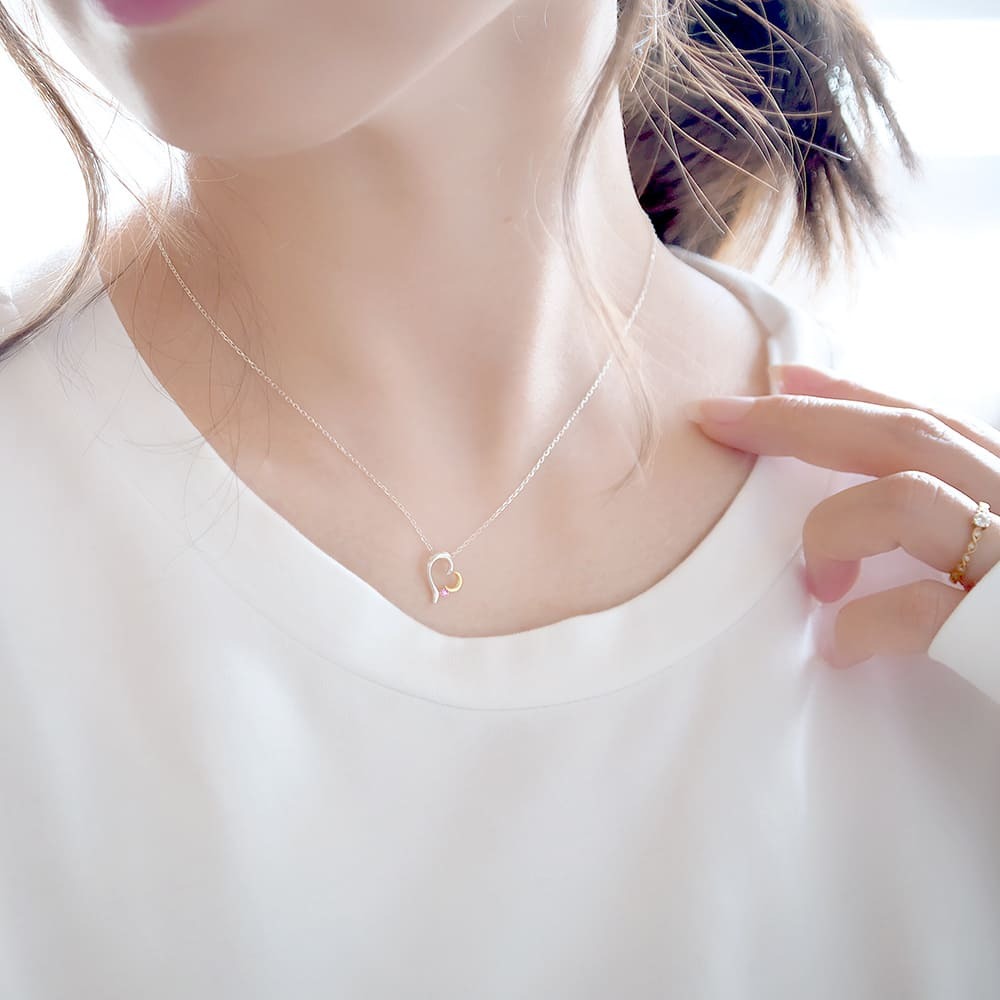 Mirai-Tenshi】 三日月ハート バイカラーネックレス K10 シルバー