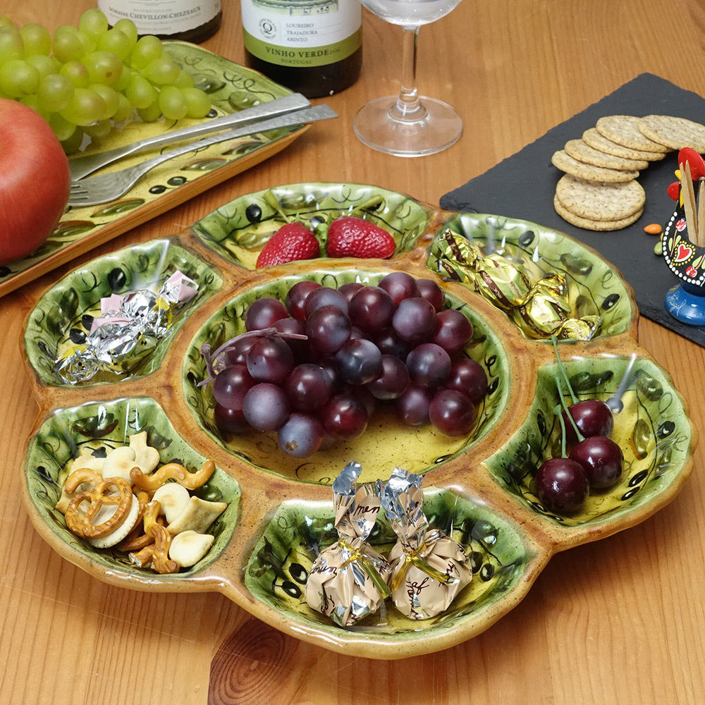 ポルトガル製 陶器 オードブルプレート ブラックオリーブ柄 手描き