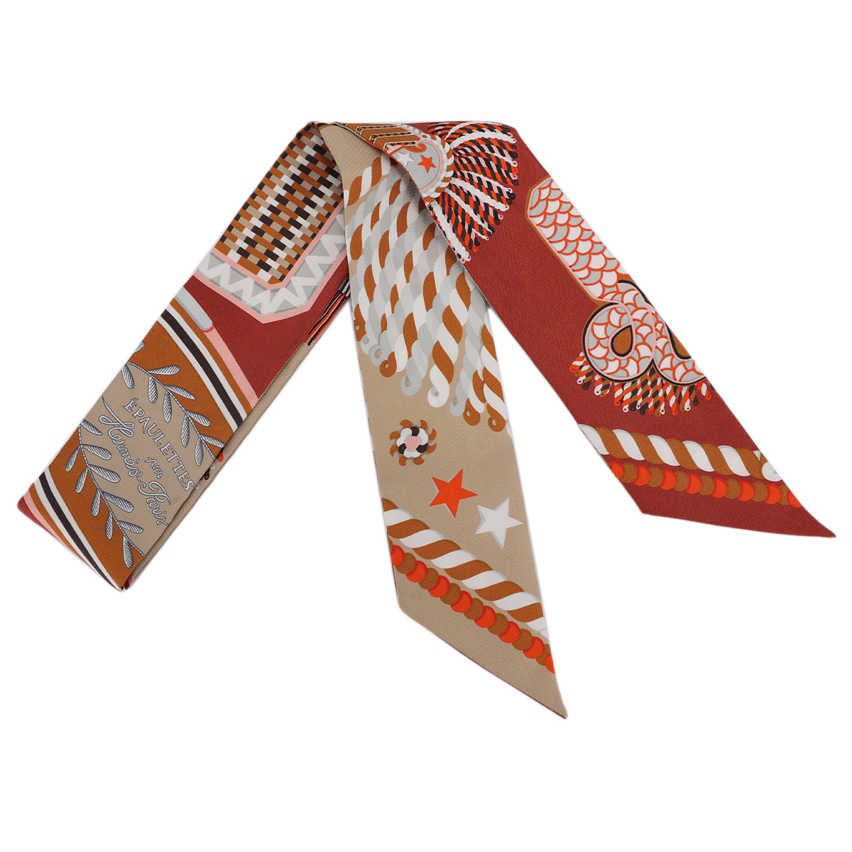 Brand New ( Rank N ) HERMÈS Twilly Epaulettes de Gala Orange Silk