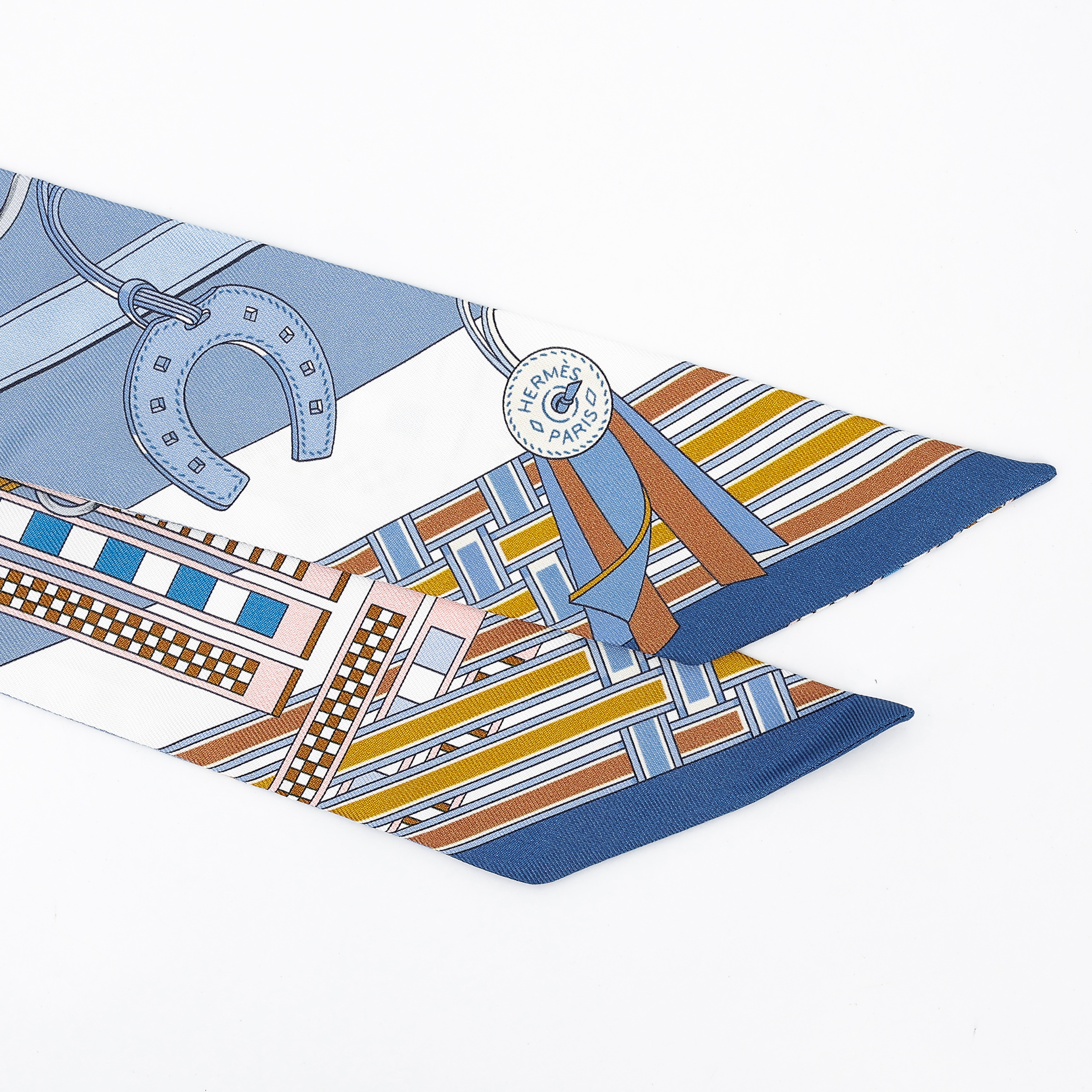 Brand New ( Rank N ) HERMÈS Twilly Brides et Gris Gris Blue Multi