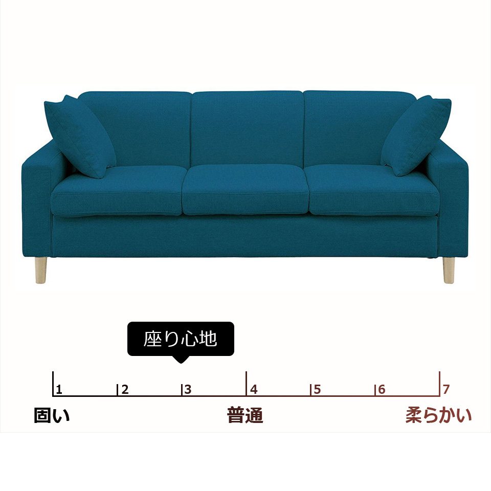 生地15色×木脚2色から選べるシンプルモダンなソファ 3人掛け