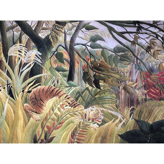 ルソー 熱帯嵐のなかのトラ A4 ポスター 輸送用額付き 名画 グッズ