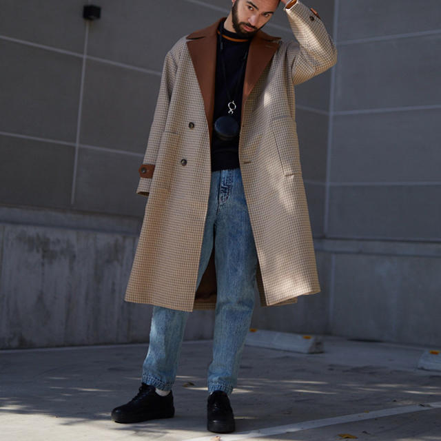 public tokyo チェックオフセットコート