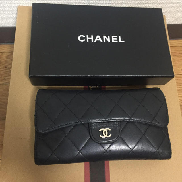 シャネル CHANEL 長財布 ラムスキン ブラック ラムスキン長財布