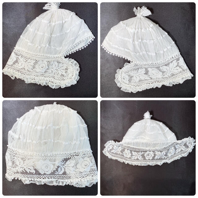 Bonpoint - 希少 アンティークレースベビー帽子ボンネット