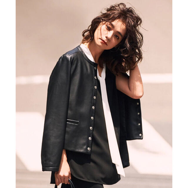 23区 - 【中村アンさん着用】23区シープレザーノーカラージャケット