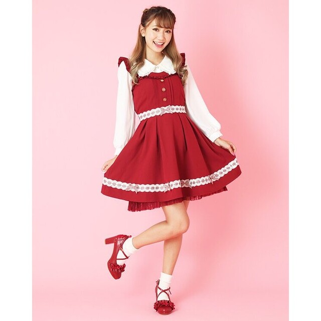 LIZ LISA - リズリサ リボンチェックジャンパースカート 赤の通販 by