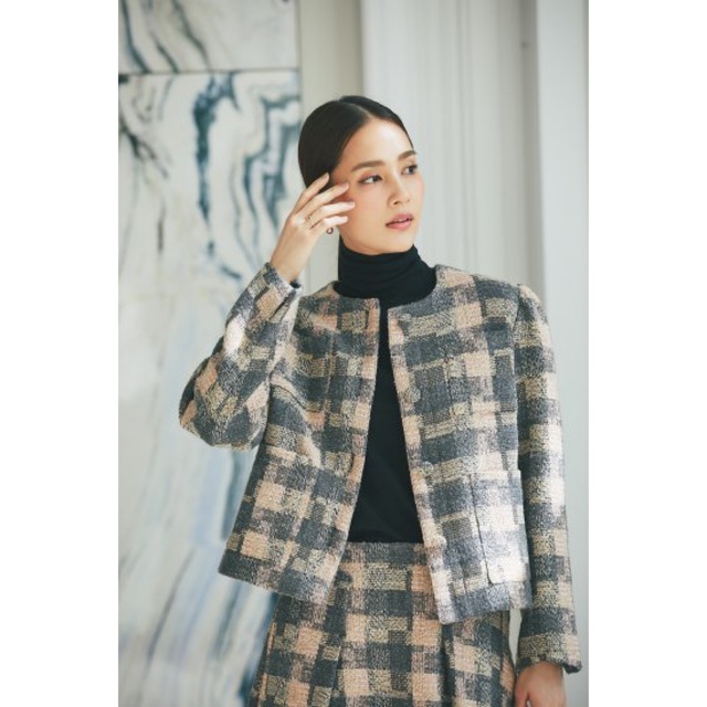 セブンテンバイミホカワヒトケープコートツイードグレー 38