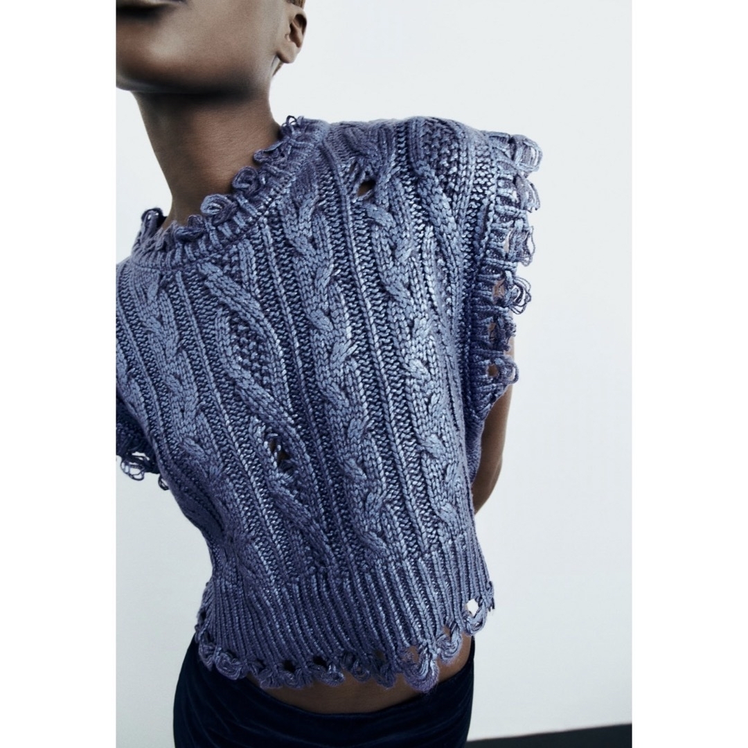 ZARA - ZARA ケーブルニットメタリックベスト S 新品未使用タグ付きの