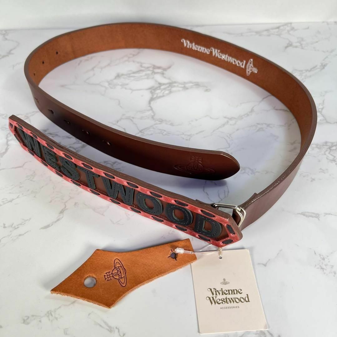未使用級！ ヴィヴィアン ウエスト ウッド オーブ柄 レザー ベルト