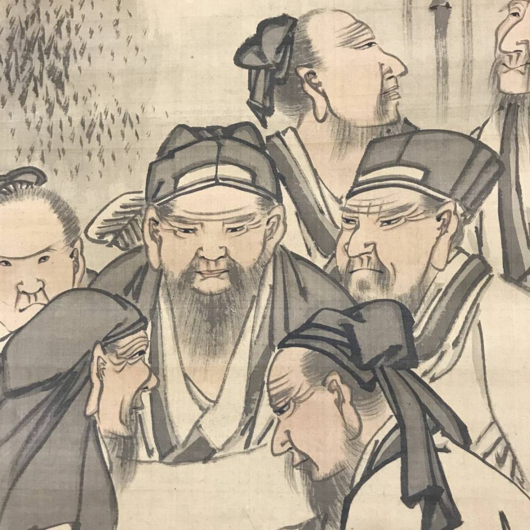 模写/池大雅/竹林七賢人図/絹表装/布袋屋掛軸HF-785