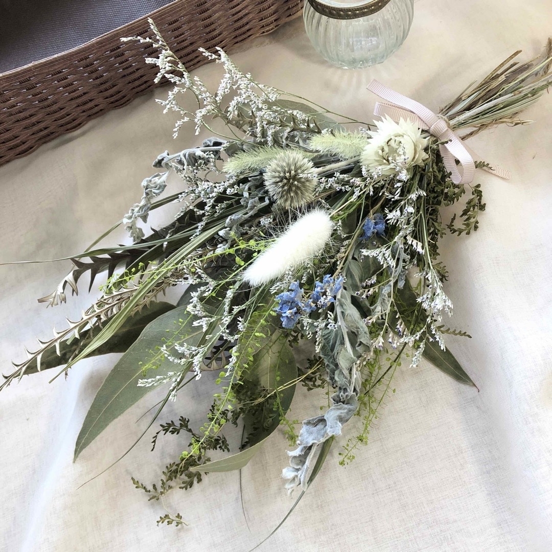 ドライフラワースワッグホワイト＆グリーン ホワイトグリーン系