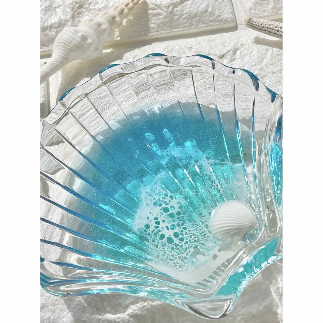 ほたて貝殻【125】レジンアート 青 アクセサリートレイ 海 食器 海のお