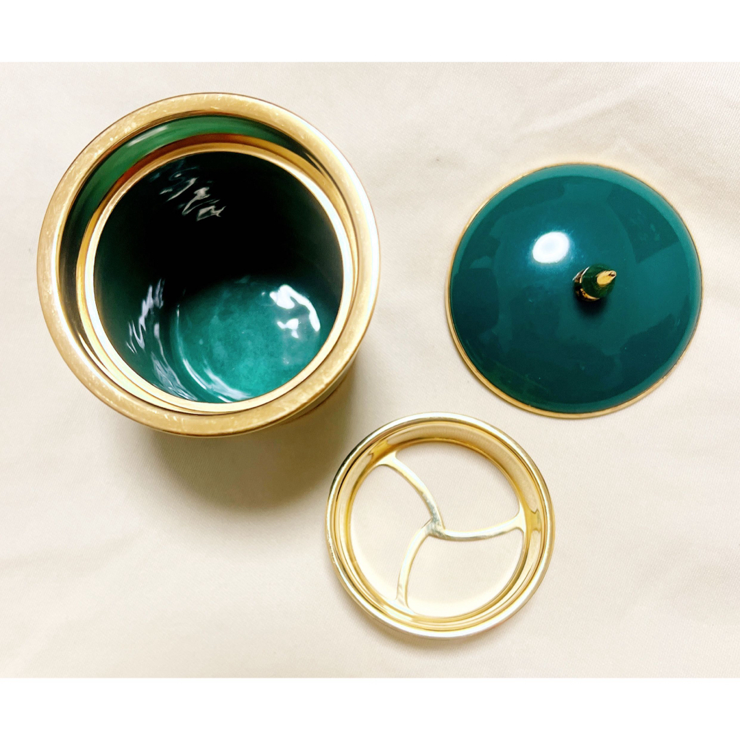 竜志作 灰皿 喫煙具 和柄 金彩紺ゴールド梅陶器陶磁器レトロインテリア