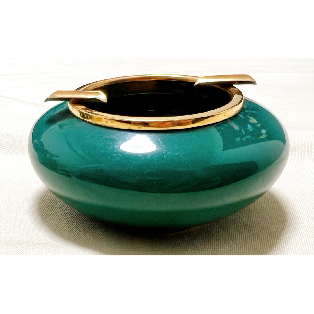 竜志作 灰皿 喫煙具 和柄 金彩紺ゴールド梅陶器陶磁器レトロインテリア