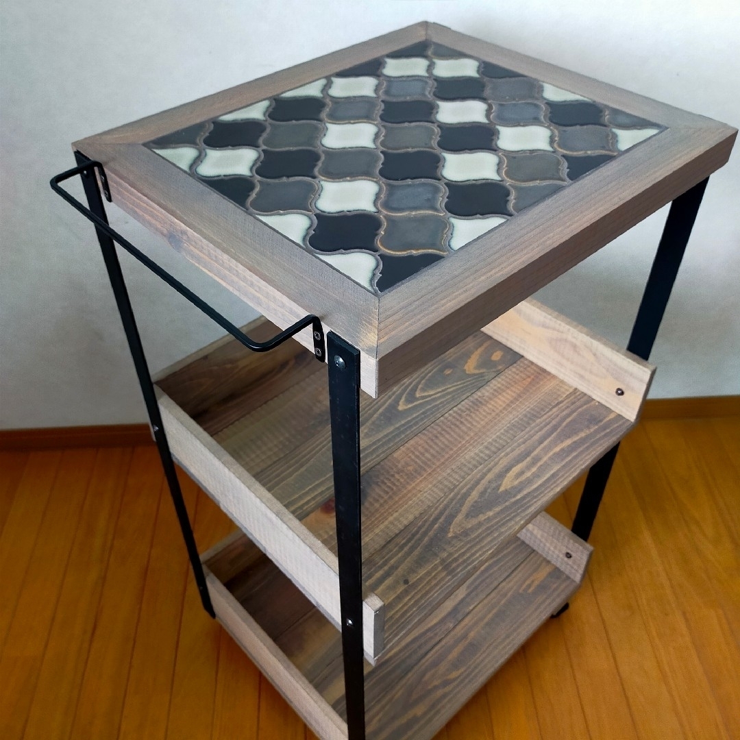 新作】ランタンタイルのキッチンワゴン【handmade】ブラック×グレー