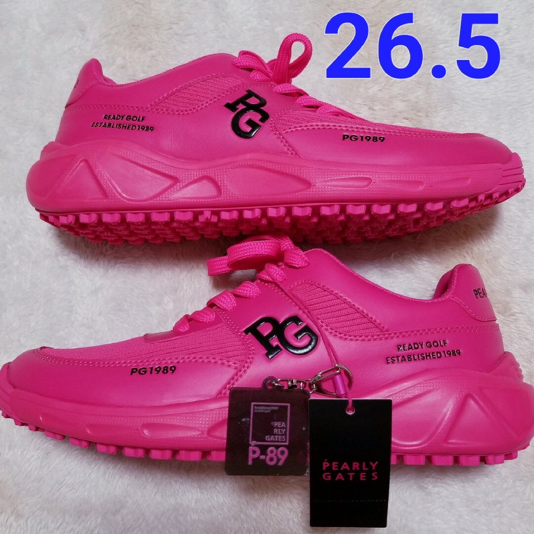 24cm パーリーゲイツ オールレザー ビッグロゴ ゴルフシューズ ピンク
