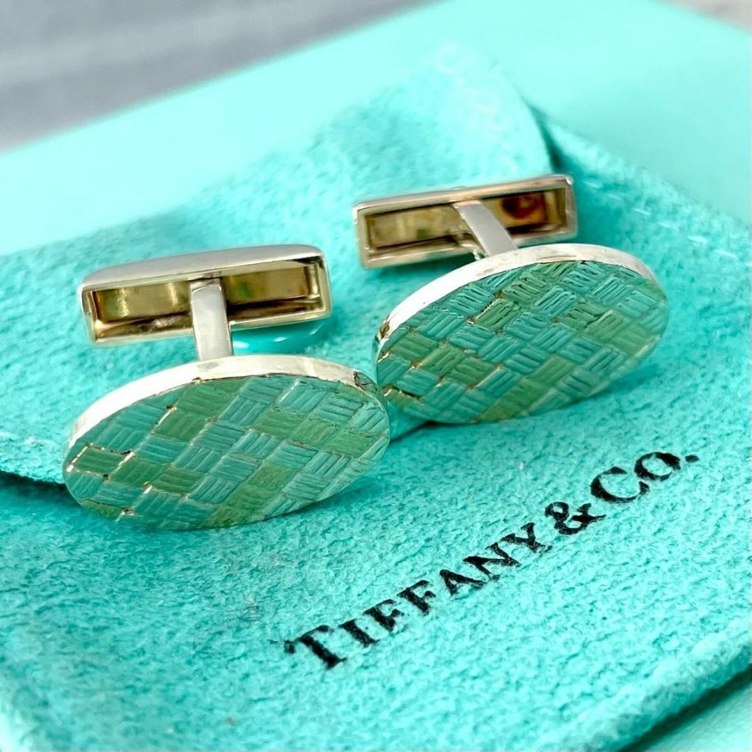 ティファニー チェック コンビ オーバル カフス 585 925 NJ2fe