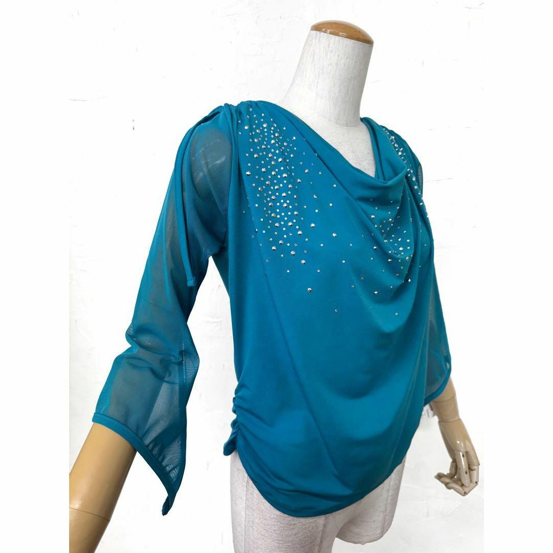 肩幅が気になる方へ】新品 社交ダンス ブルーグリーンカットソーd133