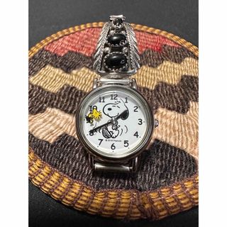 INDIAN JEWELRY - ナバホ族RB作オニキスシルバー腕時計 スヌーピー
