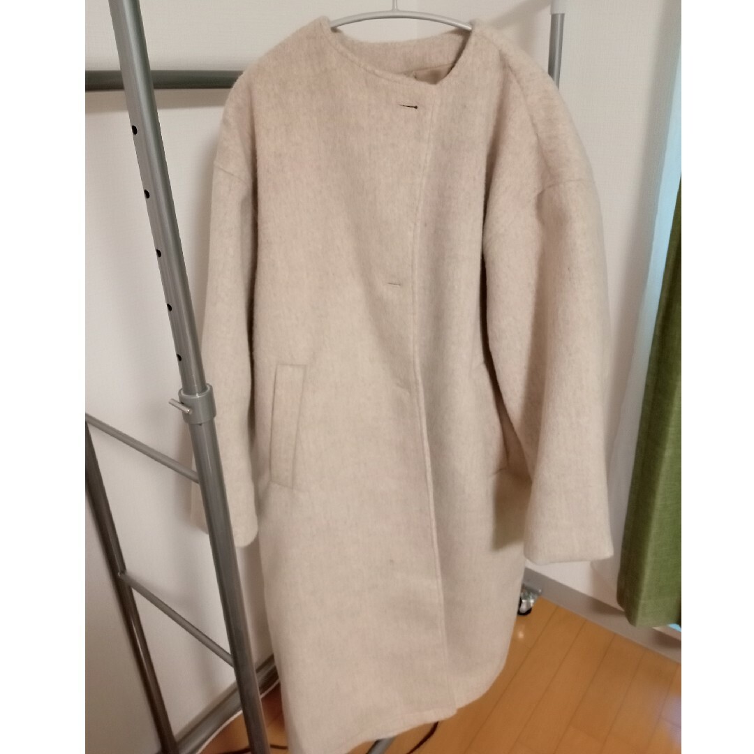 ヒナリ hinari ノーカラーシャギーロングコートの通販 by よそ｜ラクマ