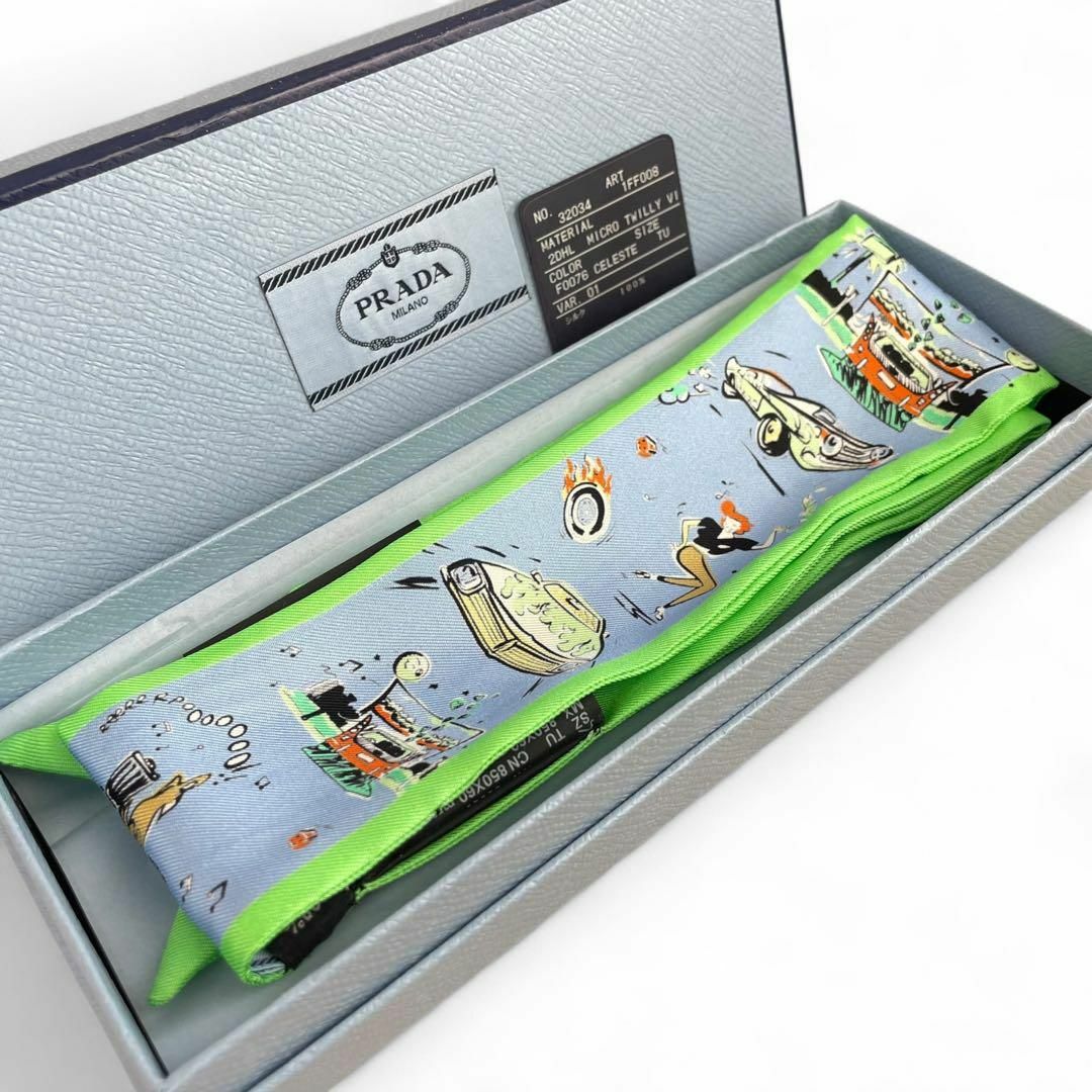 希少美品 プラダ リボンスカーフ シルク100% 箱付き 車 PRADA