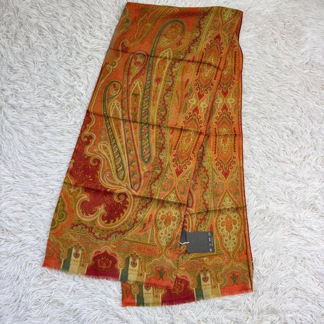 タグ付き】ETRO スカーフ 大判 シルク ウール ケースなし価格 オレンジ