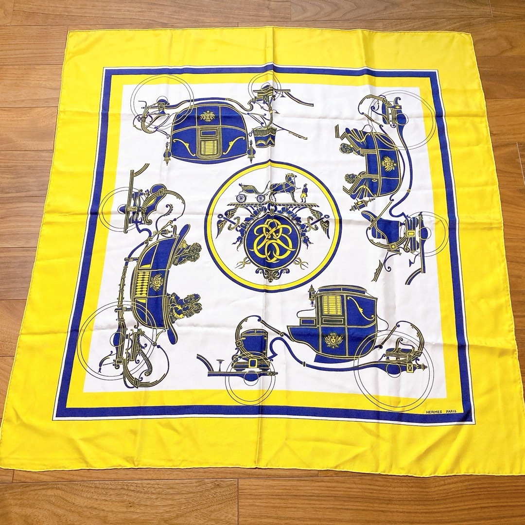 HERMES スカーフ カレ90 シルク イエロー 馬車と騎士 美品 正規品