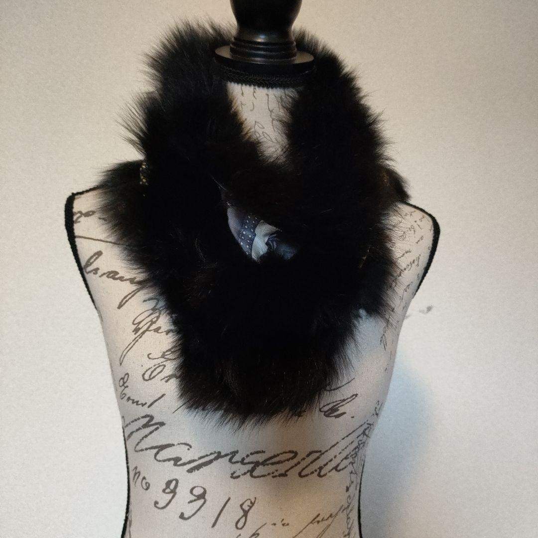 35 超美品 グッチ GUCCI フォックスファーネックウォーマー シルク100