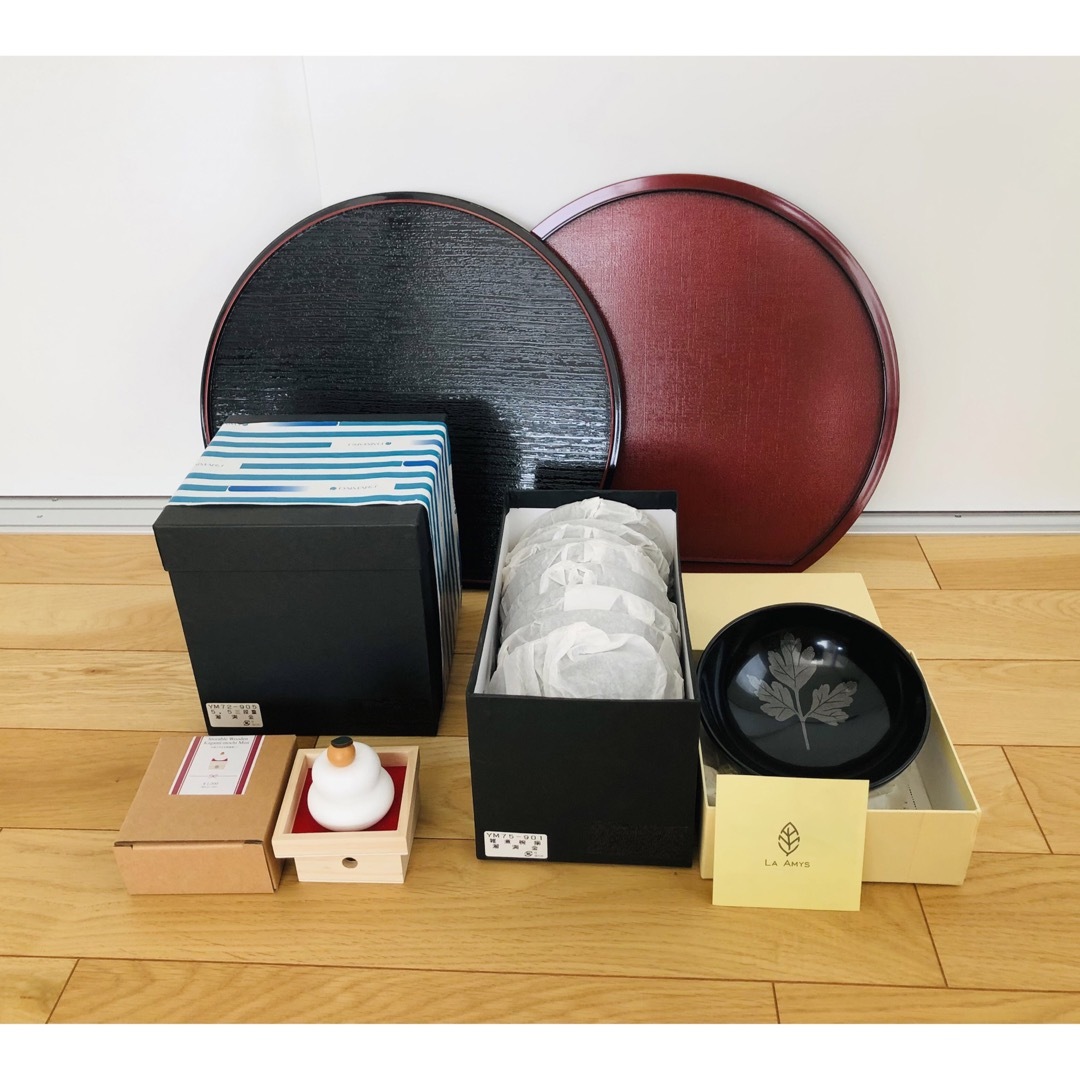 お祝い 高級漆器 セット 三段重 雑煮椀 半月盆 菓子受け 木製鏡餅