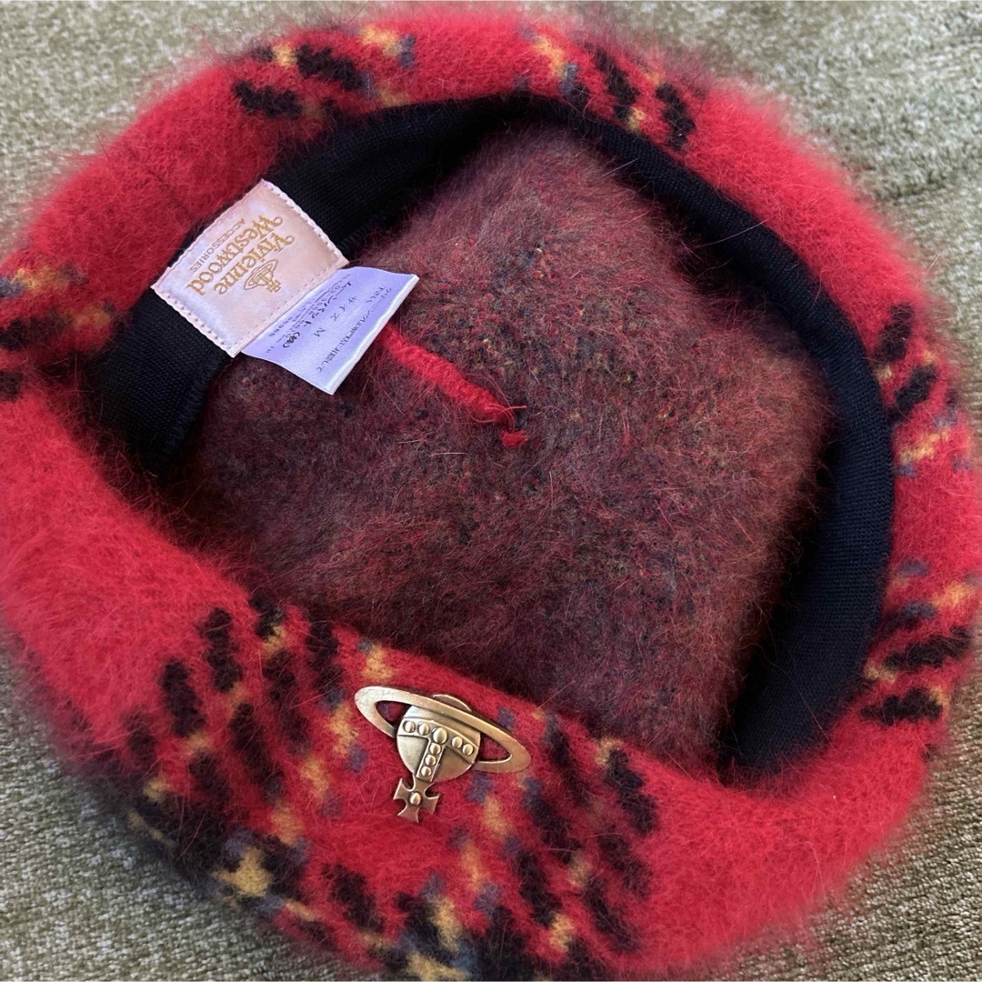 Vivienne Westwood アンゴラウール ポンポン付 チェックベレー帽