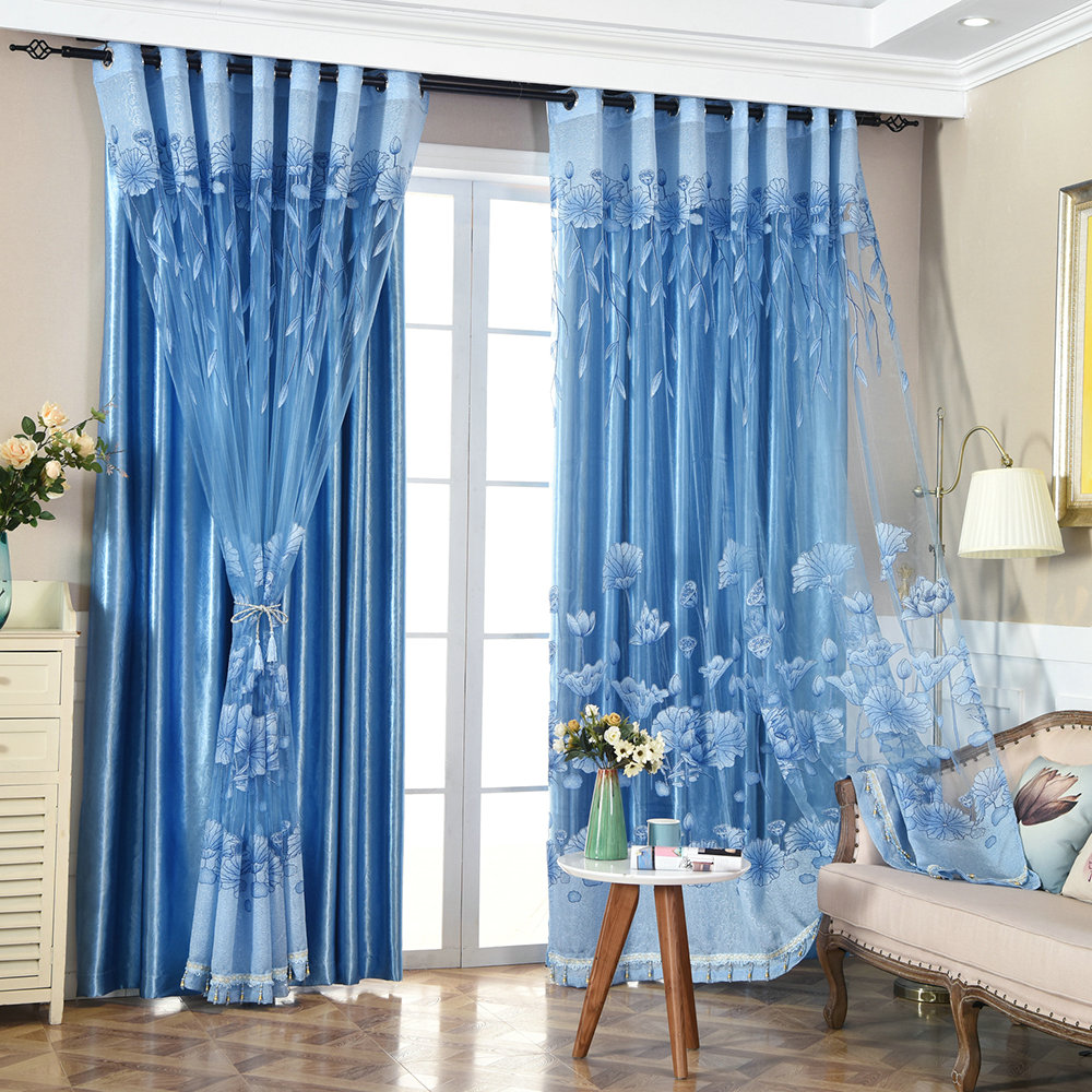 まい様 特注品×3枚♥カフェカーテン 青系 グレージュブルー 花柄