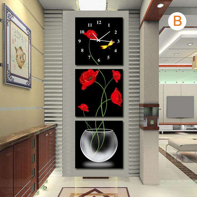 壁掛け時計 壁絵画時計 静音時計 キャンバス時計 壁飾り オシャレ 3枚