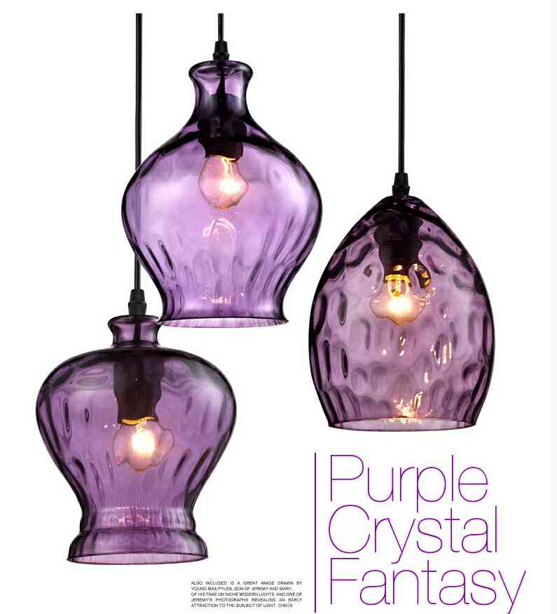 ペンダントライト ガラス製照明 天井照明 玄関照明 天井照明 紫色 3灯