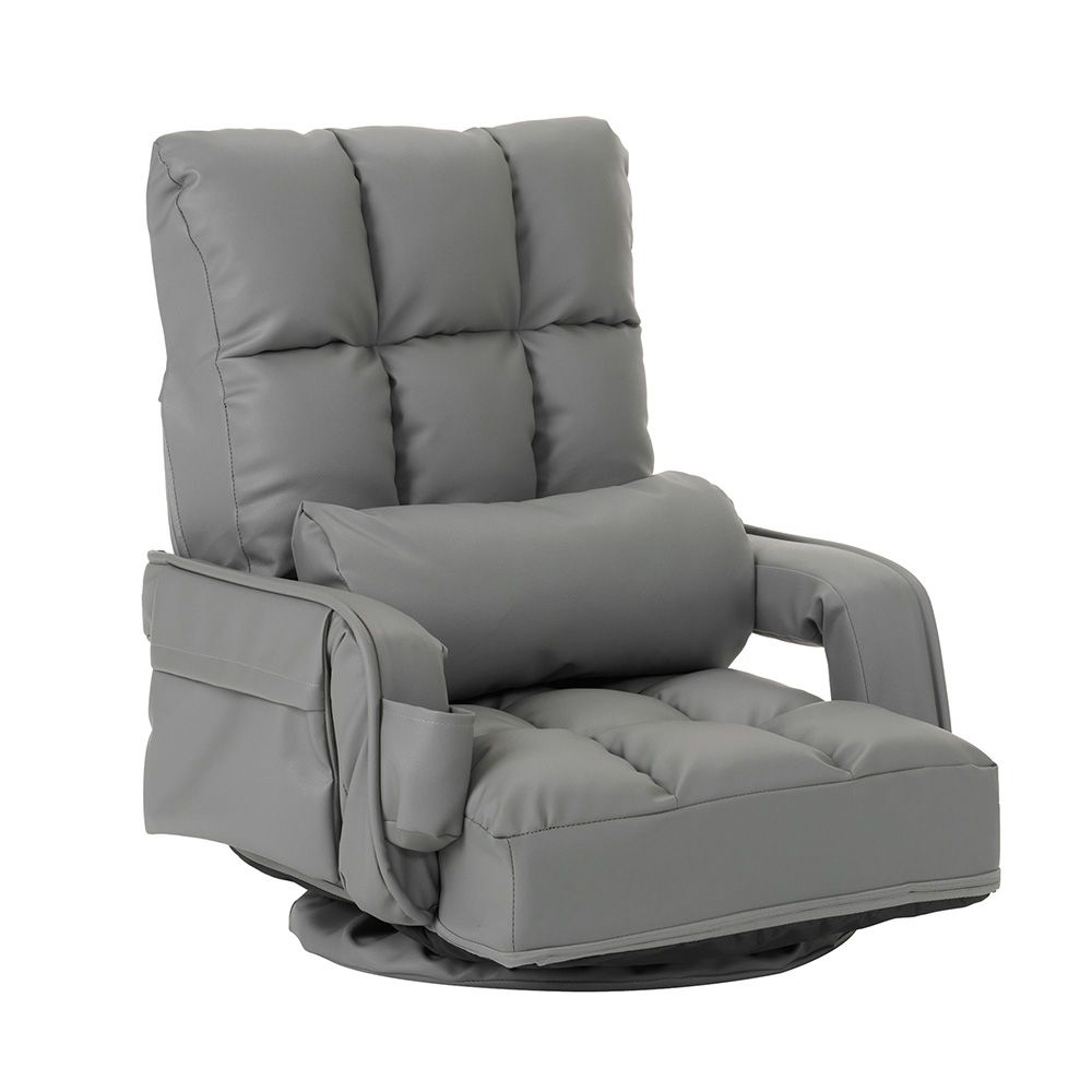 回転式座椅子 リクライニング フロア ソファー 【ライトグレー