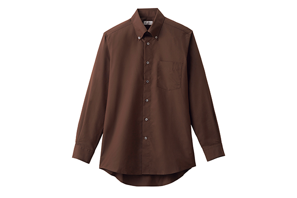 メンズボタンダウン七分袖シャツ（ブラウン）（L） 【業務用食材の