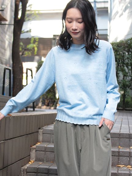 ウールアクリルナイロンニット フラワーリンクスプルオーバーニット