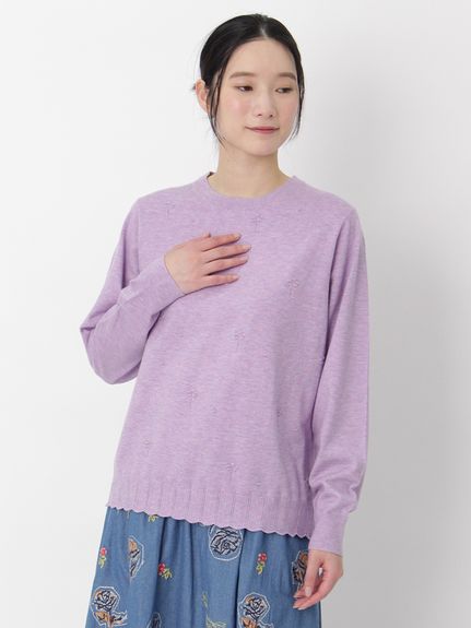 ウールアクリルナイロンニット フラワーリンクスプルオーバーニット