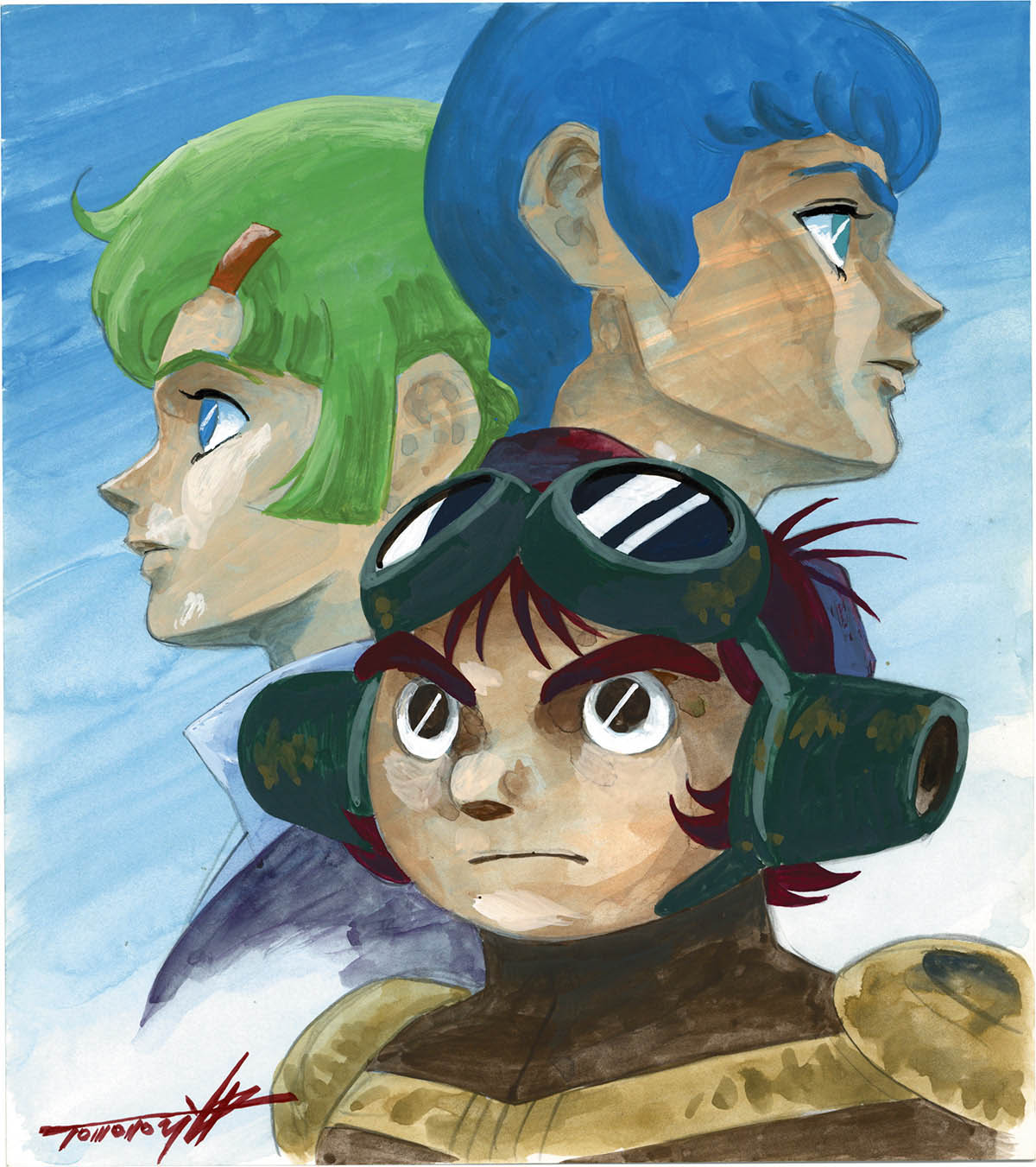 3569] 湖川友謙 直筆カラー色紙「戦闘メカザブングル」