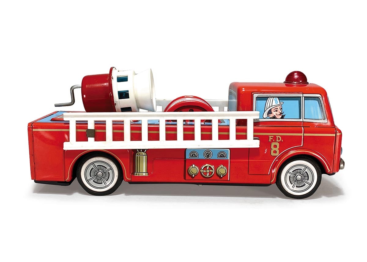 ZX-255 当時物 ブリキ 消防車 ヨネザワ製 昭和レトロ 45.0cmX14.0cm 18.5cm