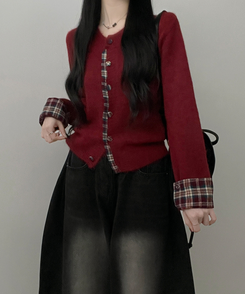 チェックシャツレイヤードカーディガン｜カーディガン｜韓国