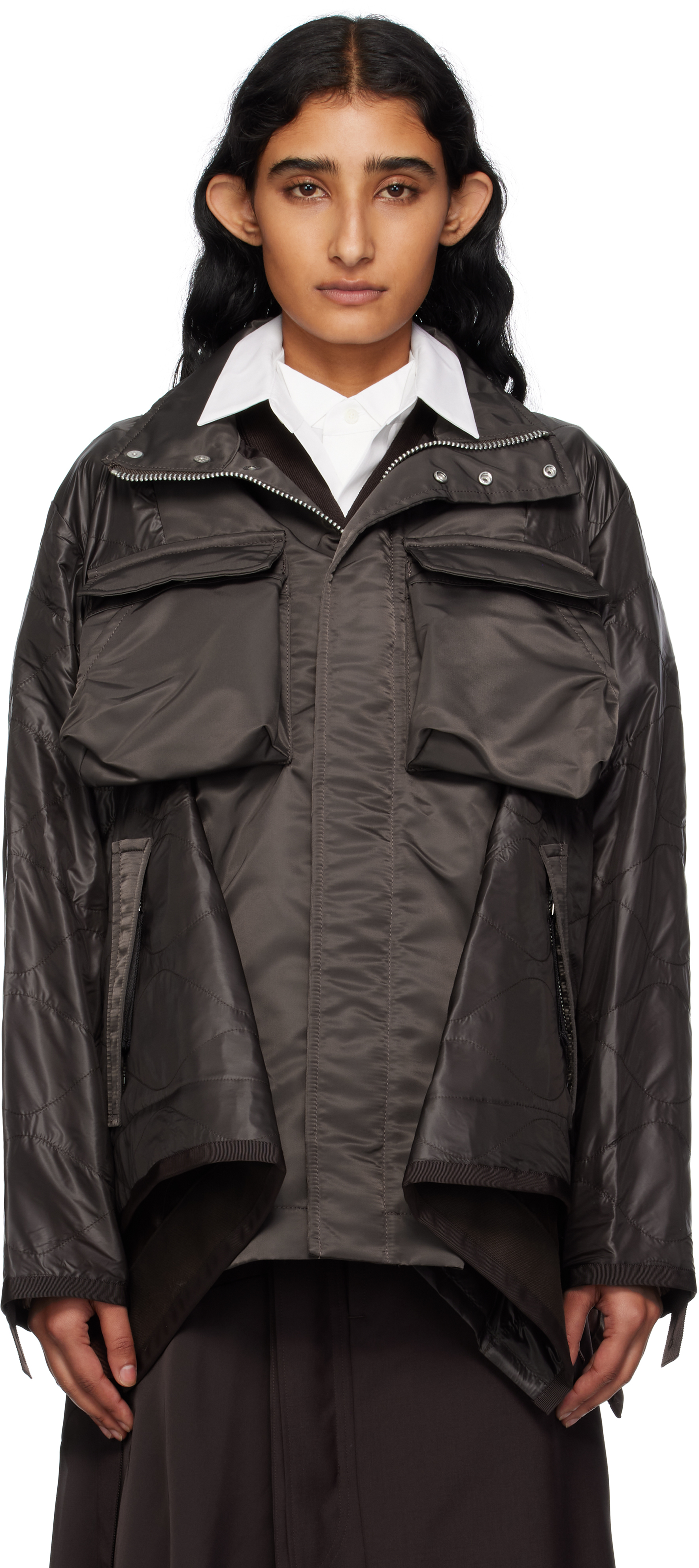 Brown Nylon Twill Mix Coat by sacai on Sale