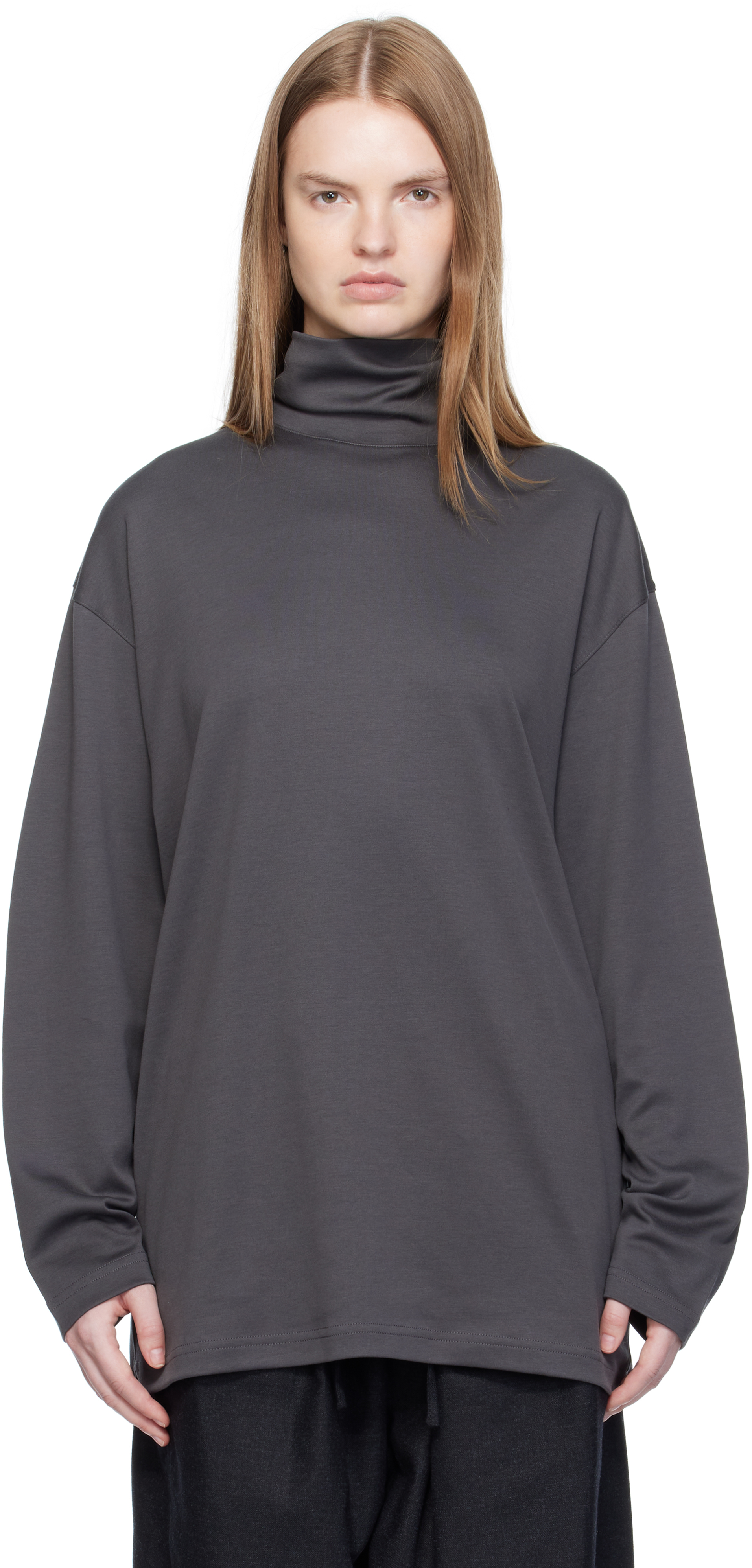Gray Relaxed Mock Neck T-shirt by LEMAIRE on Sale