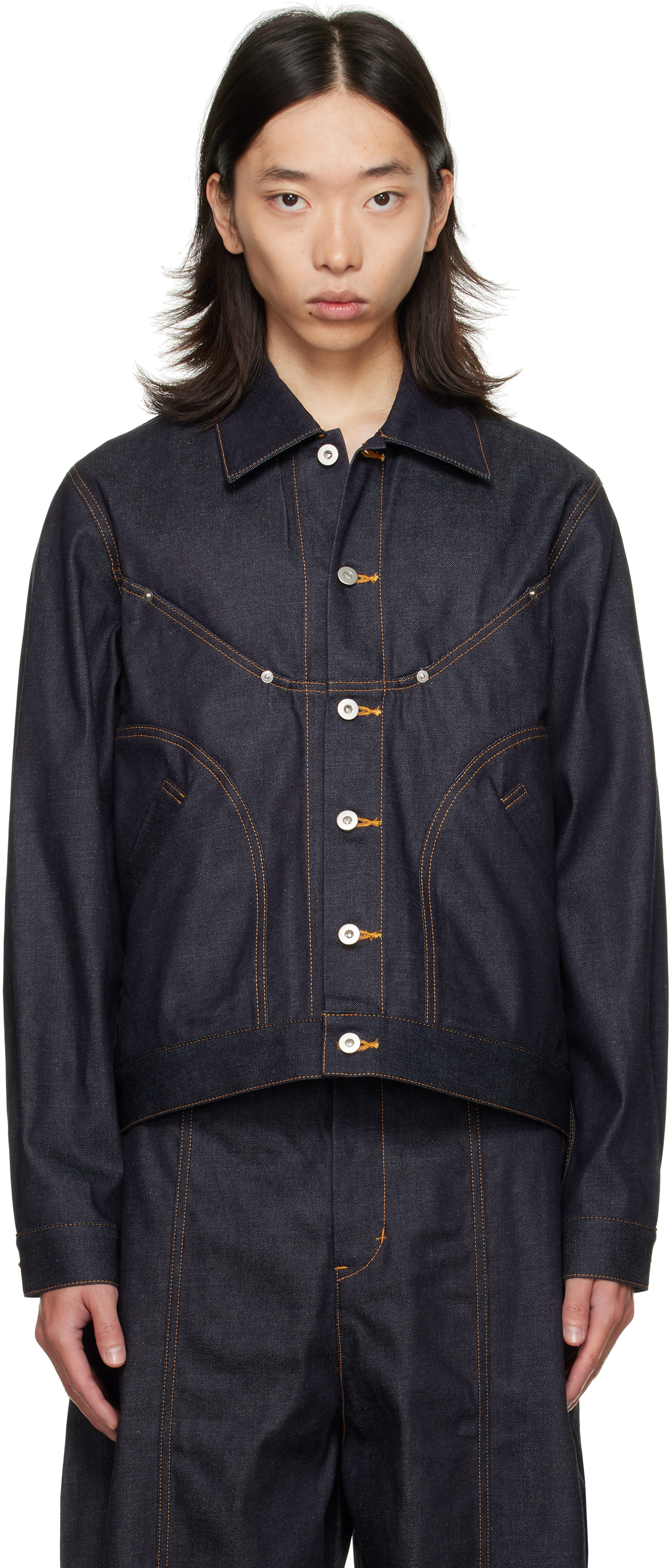 Navy Jiji Denim Jacket by SAGE NATION on Sale