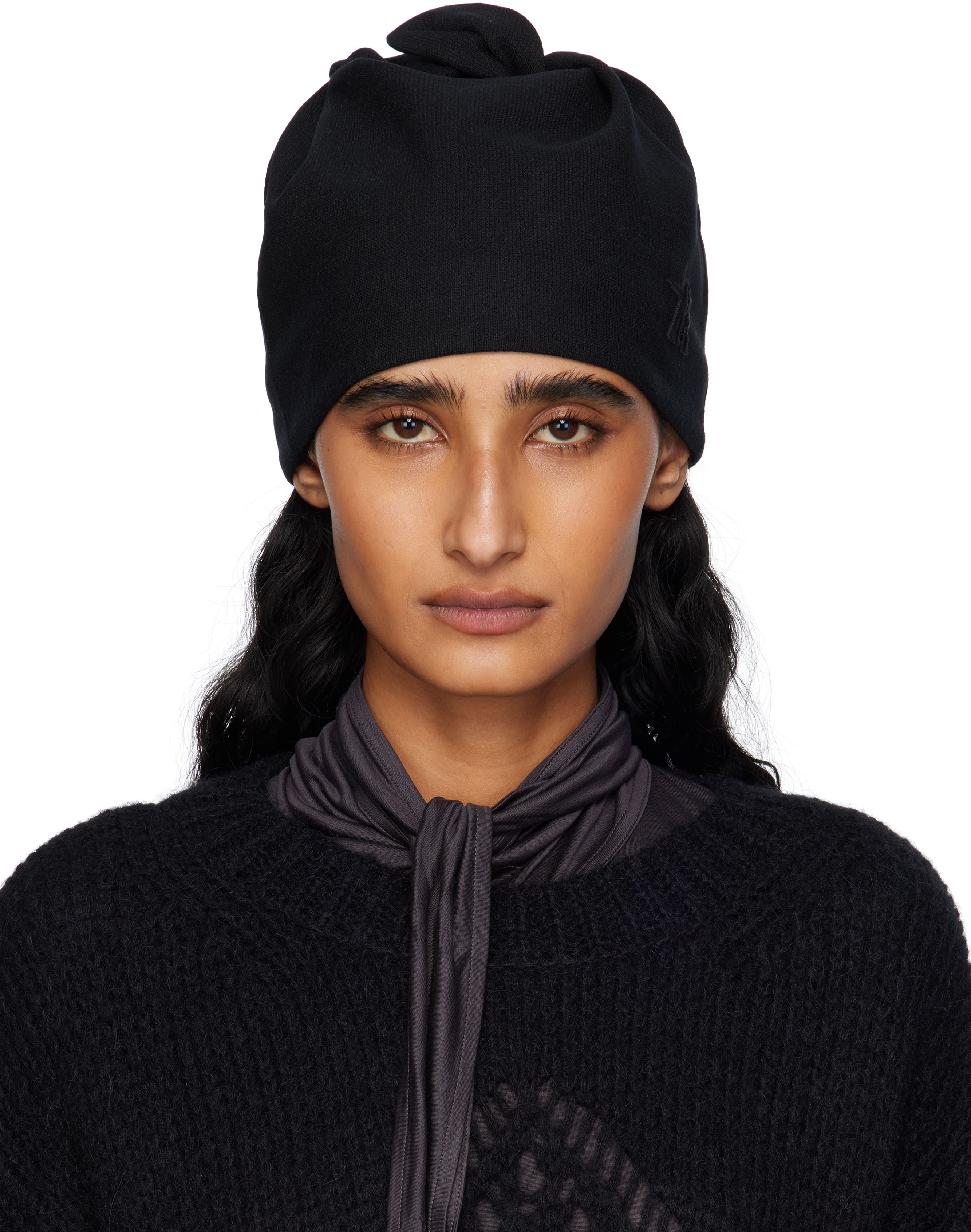 Black Wire Beanie by OPEN YY on Sale