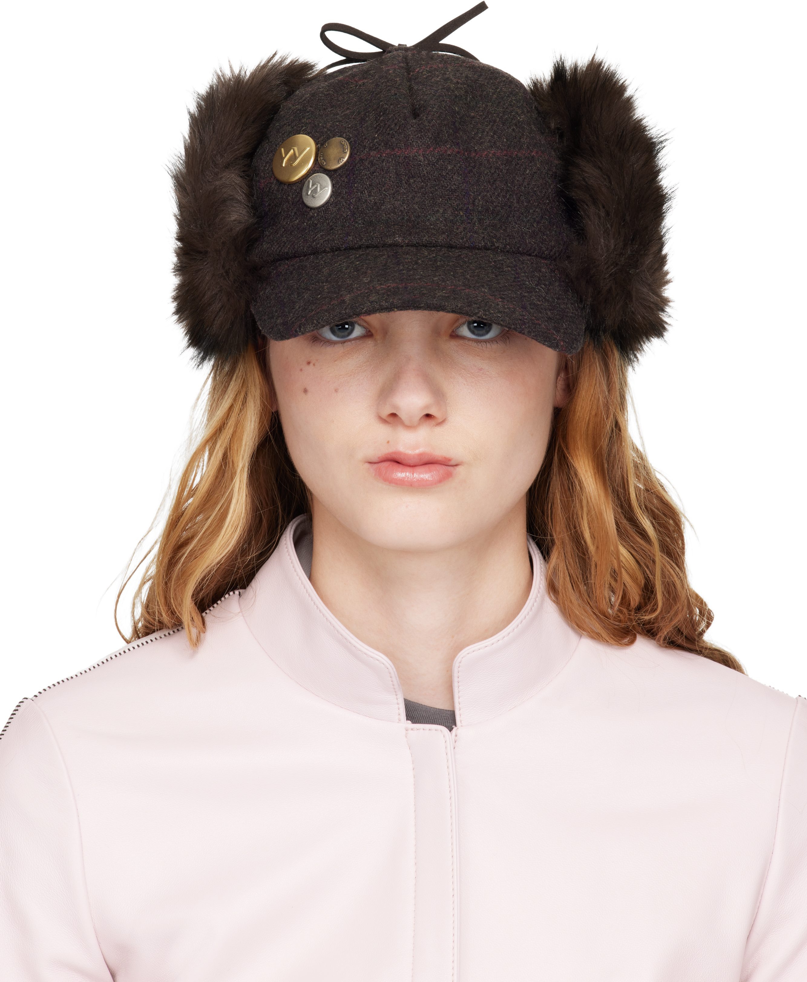 Brown Faux-Fur Earflap Cap by OPEN YY on Sale
