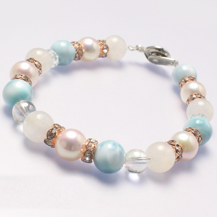 aco classic】アコヤ真珠・ラリマー ブレスレット（留め具タイプ