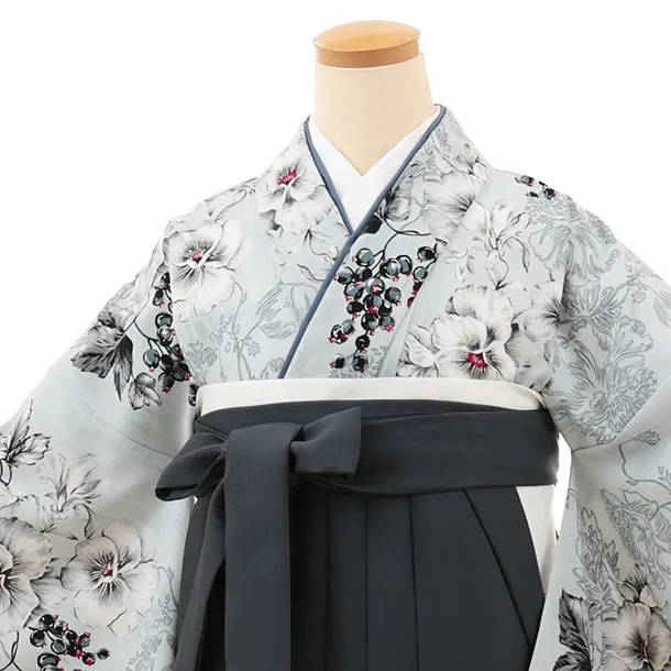 Azarashi 袴セット（卒業式 小学生 女の子 グレー 白 灰色） Azarashi